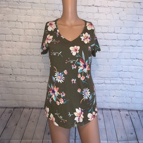 Sonoma Tops - Sonoma Dark Green & Pink Floral shirt size S
